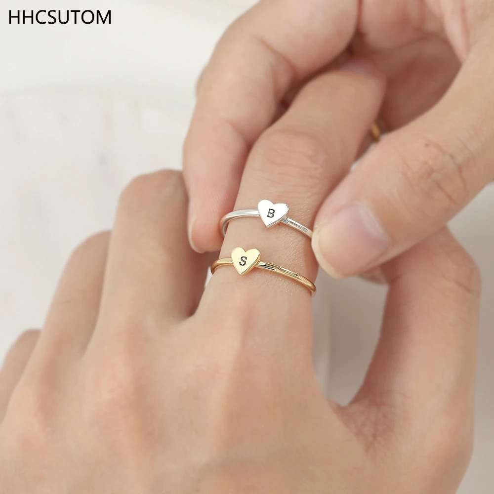 

HHCUSTOM Custom Heart Letter Rings Personality Stainless Steel Love Initials Finger Ring For Women Jewelry Anniversary Gift 2022