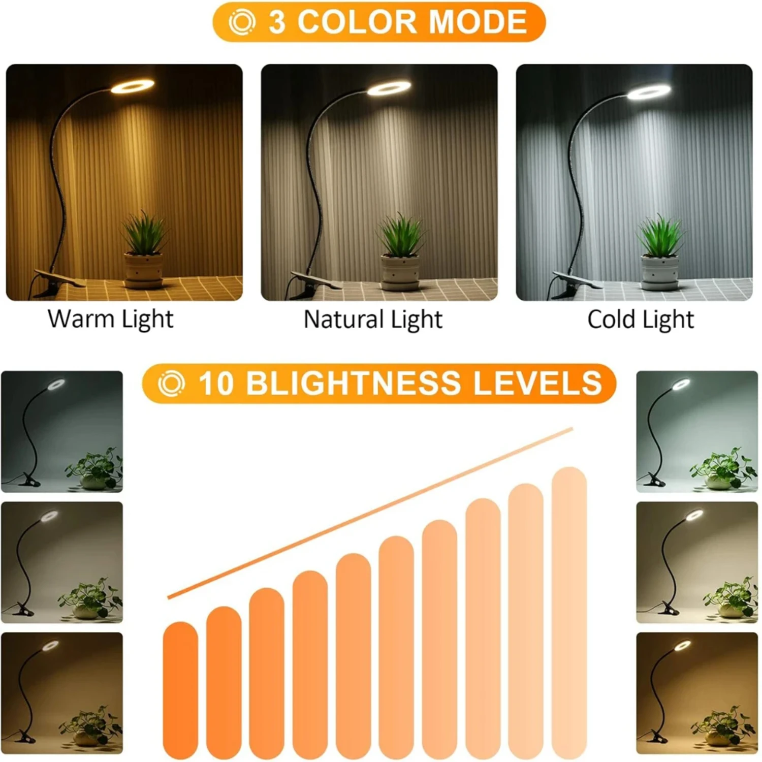 Светодиодные лампы для чтения ° Гибкая настольная лампа с регулируемой яркостью