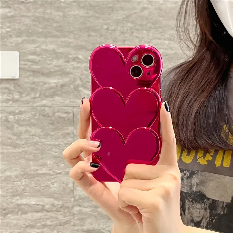 

Luxury Electroplated 3D Red Heart Phone Case Cover for IPhone 14 Plus 11 12 13 14 Pro Max Shockproof Cases for IPhone 14 Case