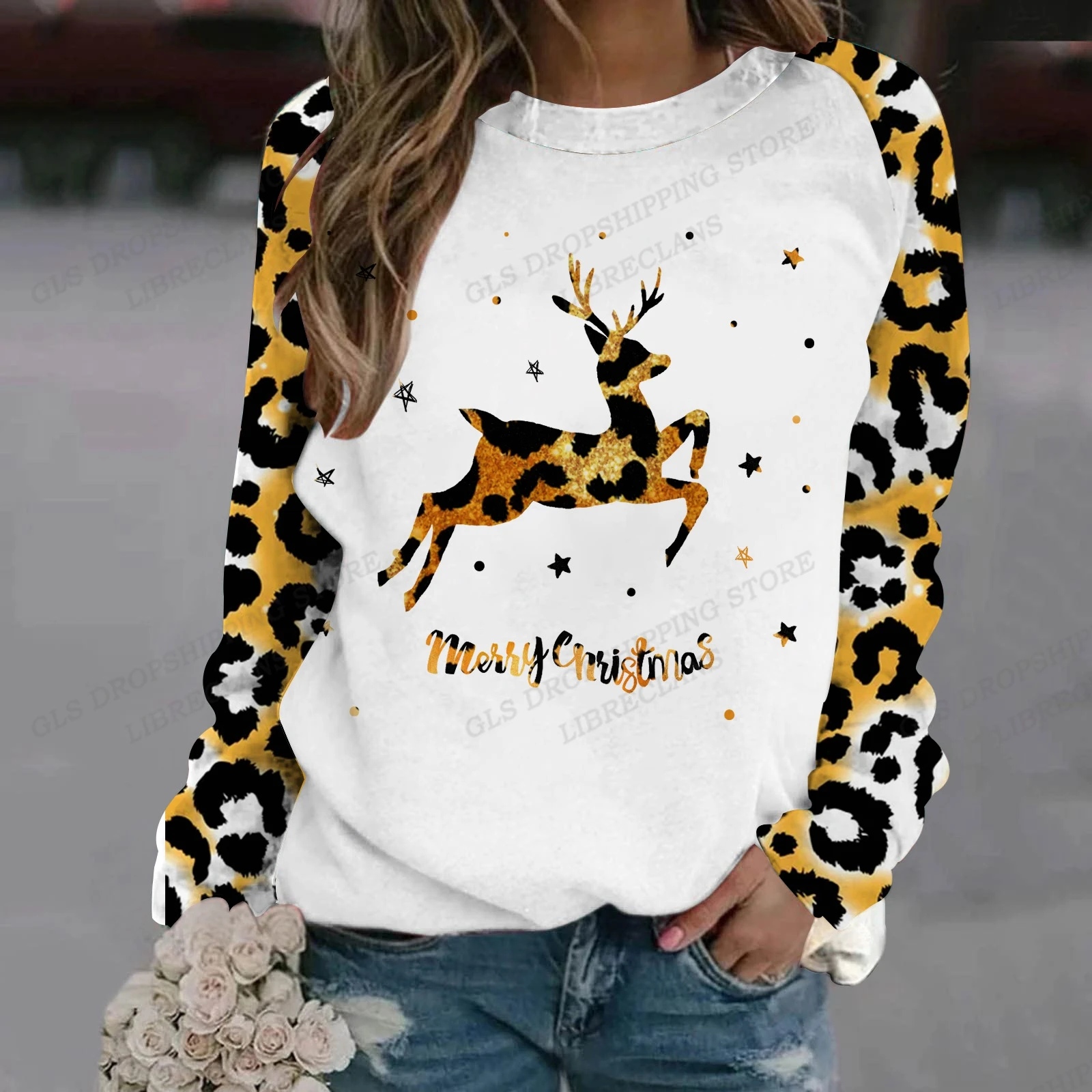 

Merry Christmas Hoodies Women Fashion O-neck Hoodie Women Sweats Funny Animal Hoodie Dog Cat Coat Autumn Winter Coats Party