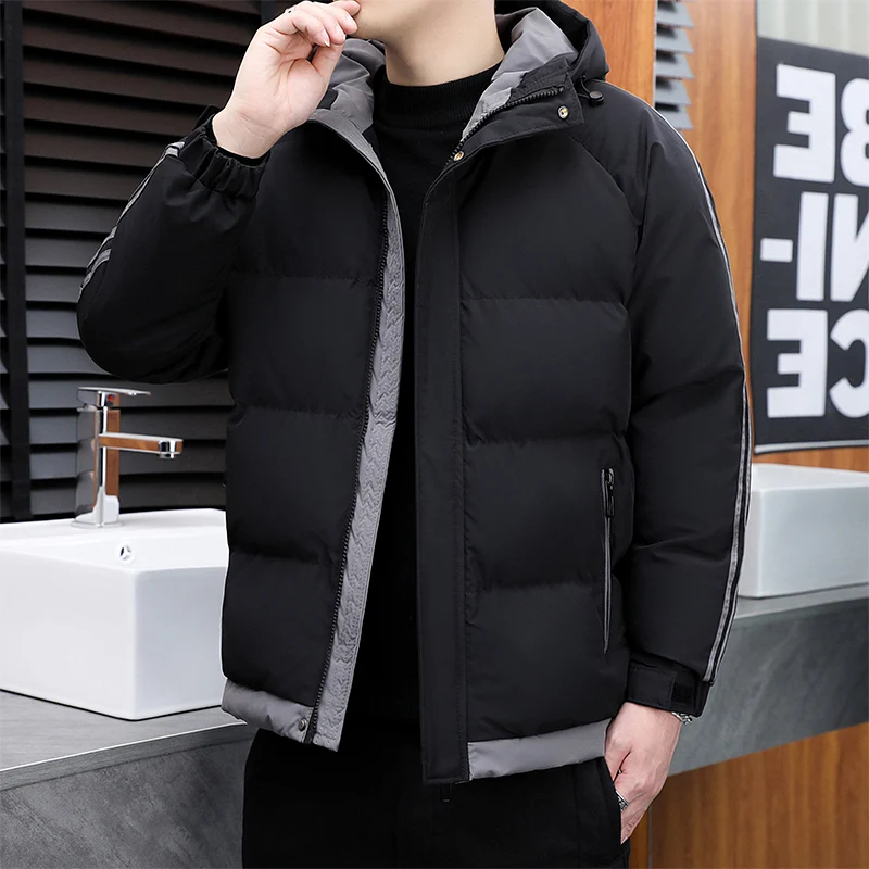 VARSANOL Winter Jackets Hooded Parkas for Men Thick Warm Windproof Striped Coat 2022 Men's Casual Solid Color Outwear Plus Size
