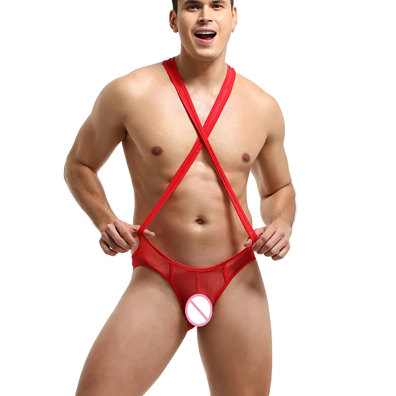 YUFEIDA Men's Sexy Bodysuits Backless Hollow Out Exotic Lingerie Fetish Costumes Open Butt Bottom Body Shaper Jumpsuit Underwear