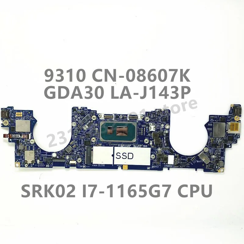 

CN-08607K 08607K 8607K Mainboard For Dell XPS 13 9310 Laptop Motherboard GDA30 LA-J143P With SRK02 I7-1165G7 CPU 100%Full Tested