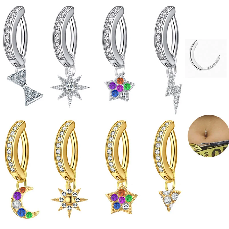 

Reversed Bar Belly Button Rings Dangle Moon Star Navel Ring Surgical Steel Belly Piercing Jewelry Navel Body Belly Ring