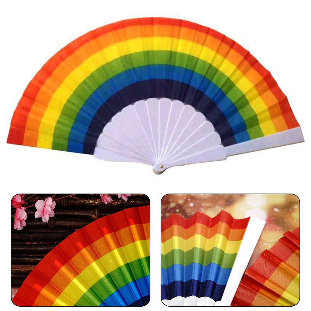 

Chinese Spanish Folding Fan Dance Party Hand Held Folding Flower Rainbow Fan Home Decorative Fan Ancient Bride Hand Fan Dropship