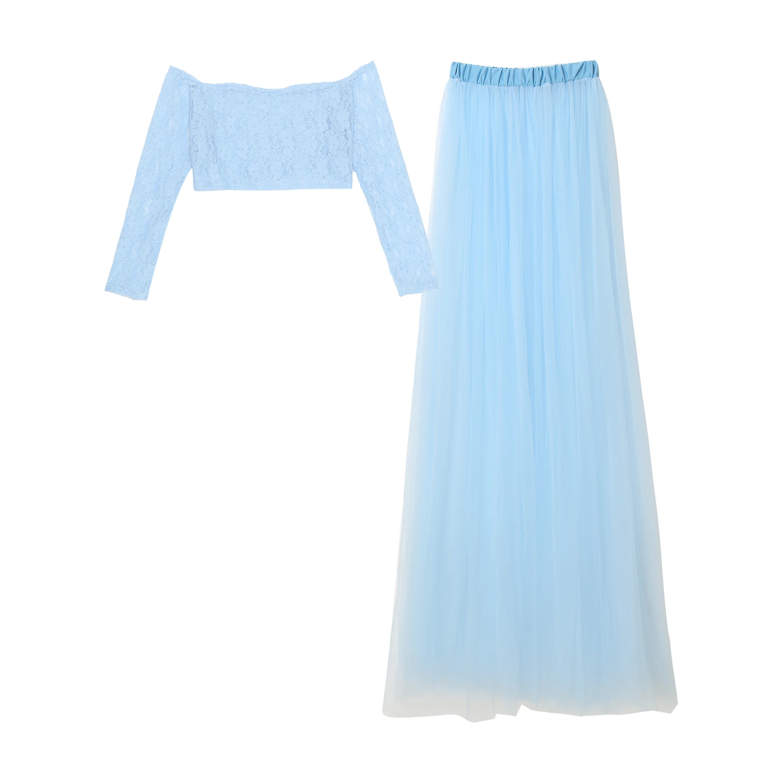 Женский кружевной топ с открытыми плечами и длинным рукавом