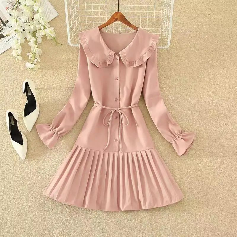 Платье вельветовое женское на осень и зиму длинная юбка с французской талией