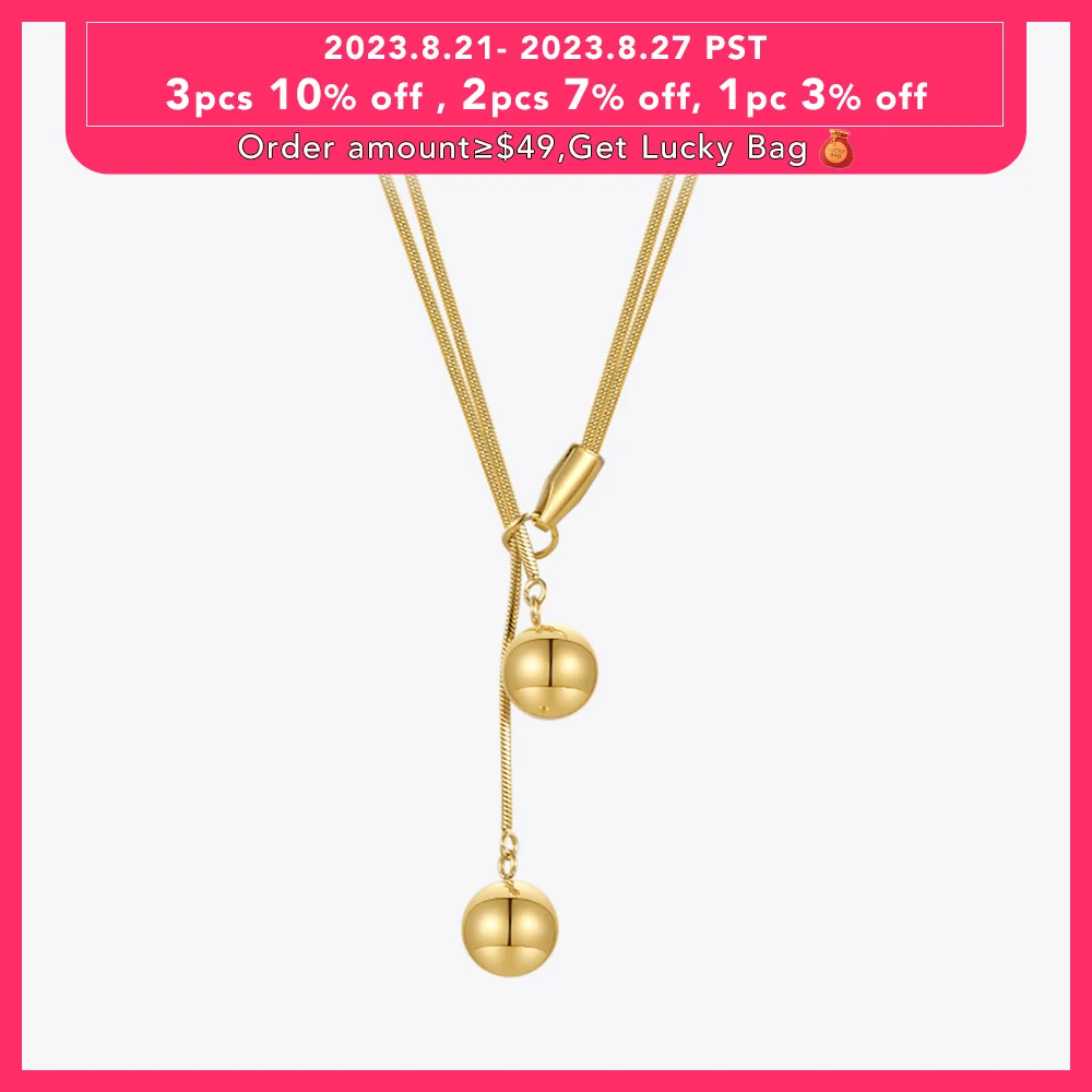 

ENFASHION Stainless Steel Necklace Gold Color Double Ball Pendant Necklaces Fashion Jewelry Collares Para Mujer Gift P223294