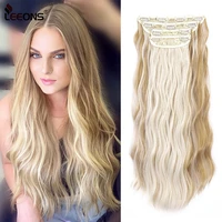 leeons thick long wavy 11 clip in hair extension long curly natural black 4 pcsset 20 inch synthetic hair piece for woman 200g
