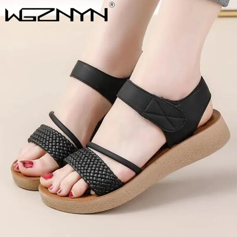 

2023 NEW Women Summer Handmade Shoes Women's Soft Leather Open Toe Wedge Sandals Ladies Lightweight Casual Beach Shoes Plus Size