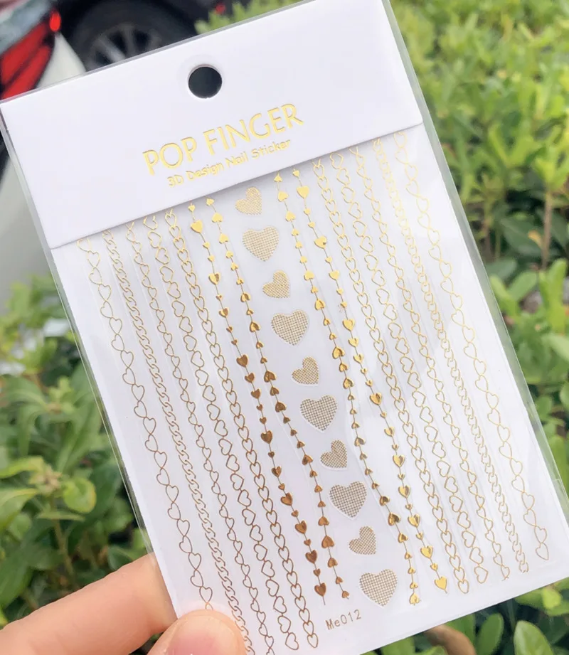 

New Striped Water Ripple Nail Stickers Gold 3D Love Chain Adhesive Stickers Nail Decorative Flowers Rose Alphabet Nail Decals