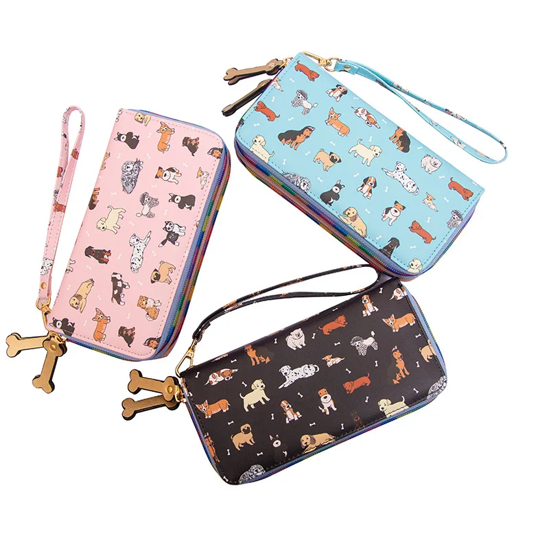 

Fashion Cute Cat Print Wallet Long Double Fish Style Zippers Women Wallet Cute Student Purse Card Holder Coin Phone Purse