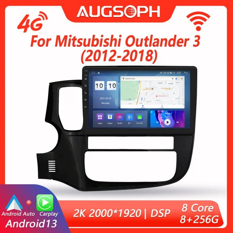 Android 13 Car Radio for Mitsubishi Outlander 3 2012-2018, 10inch 2K Multimedia Player with 4G Car Carplay & 2Din GPS