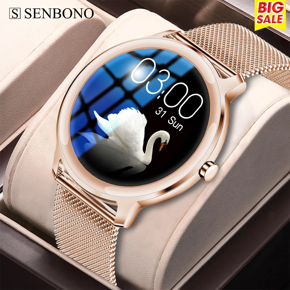

SENBONO Fashion Intellctual Lady Smart Watch Women Sport Smart Clock Waterproof Fitness Heart Rate Track Custom Dial SmartWatch