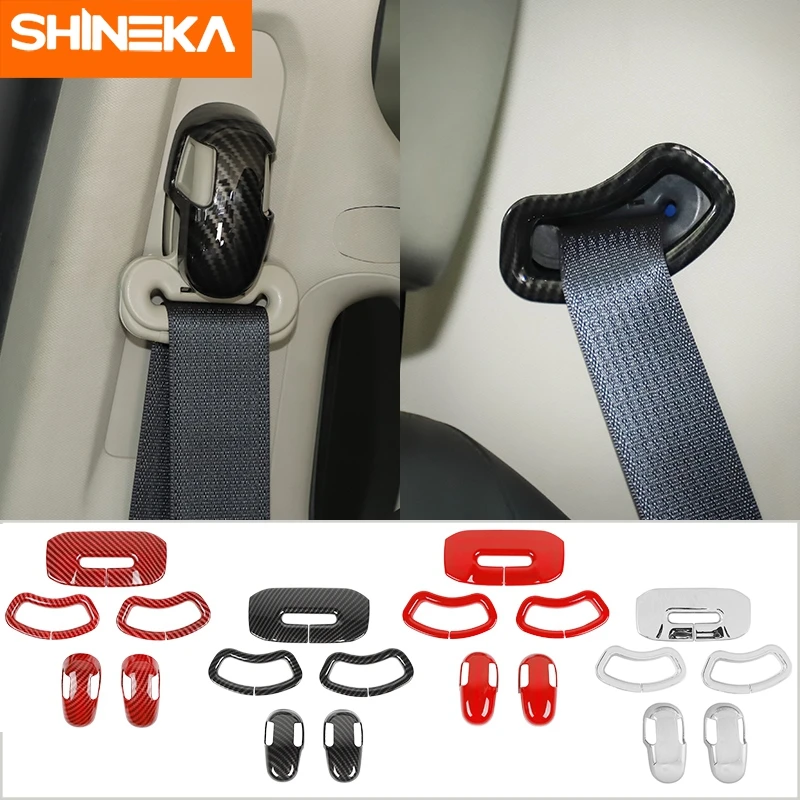 

SHINEKA Car Interior Seat Safety Belt Buckle Decoration Cover Stickers For Dodge RAM 1500 2010-2017 ABS Carbon Fiber Accessories