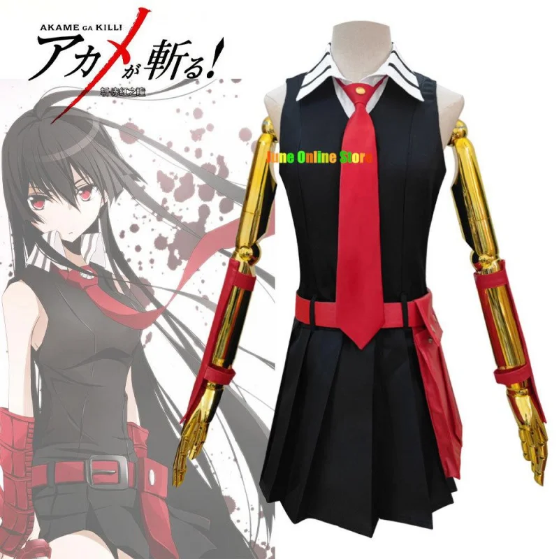 

Anime Akame Ga KILL Akame Kurome Cosplay Costume Black White Sleeveless Fancy Women Girls Dress Uniform Suit For Halloween Party