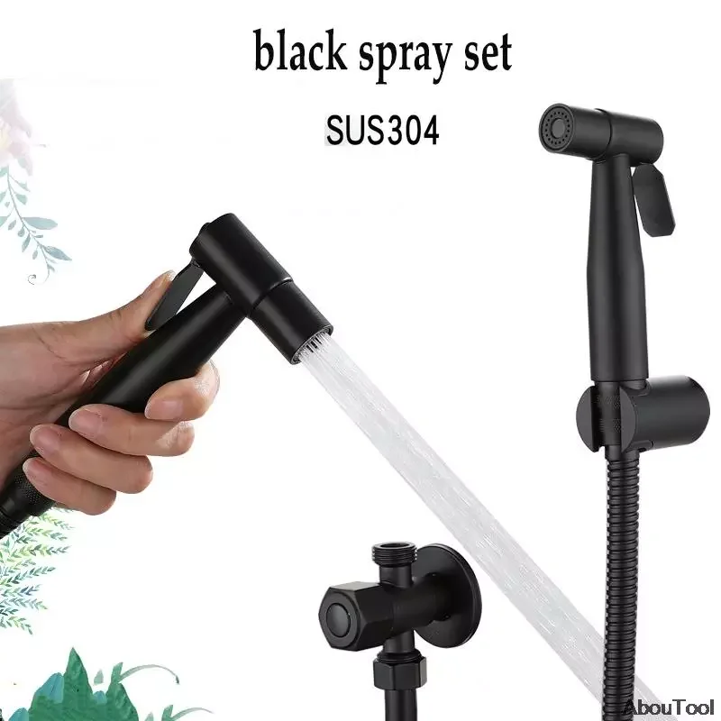 

Bidet Sprayer Kit Set Toilet Hand Hold Stainless Steel Cleaning Tool For Bathroom Personal Cleanse Black Hose Faucet All Black