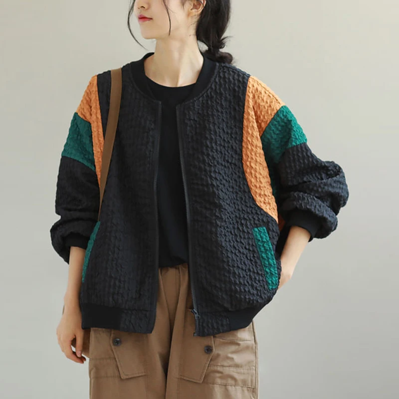 

URIOR Retro Casual Baseball Jersey 2023 Spring Autumn Trend Patchwork Loose Contrasting Color Thin Jacket Coat