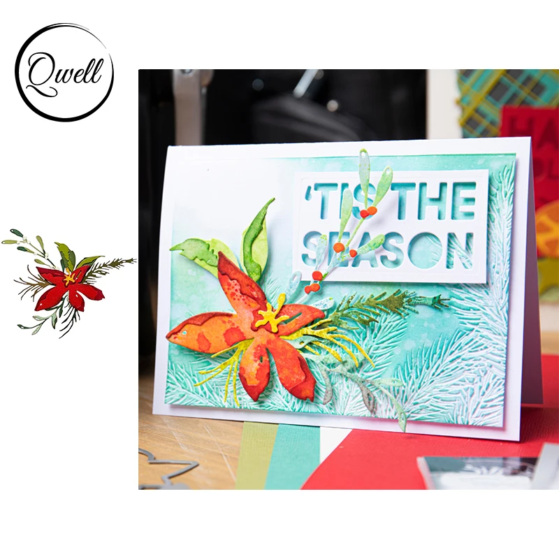 

QWELL Elegant Poinsettia Holly Metal Cutting Dies Stencil Mould Knife DIY Scrapbooking Craft Paper Decor Cards 2022