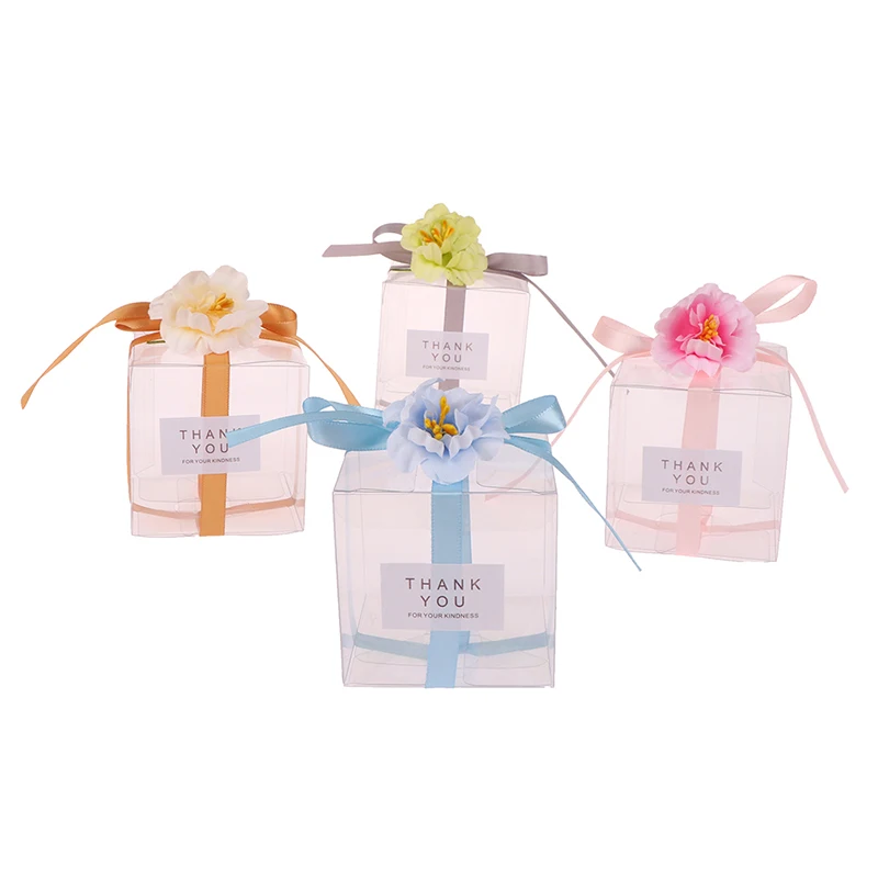 

5 шт., подарочные пакеты из прозрачной ленты с искусственными цветами