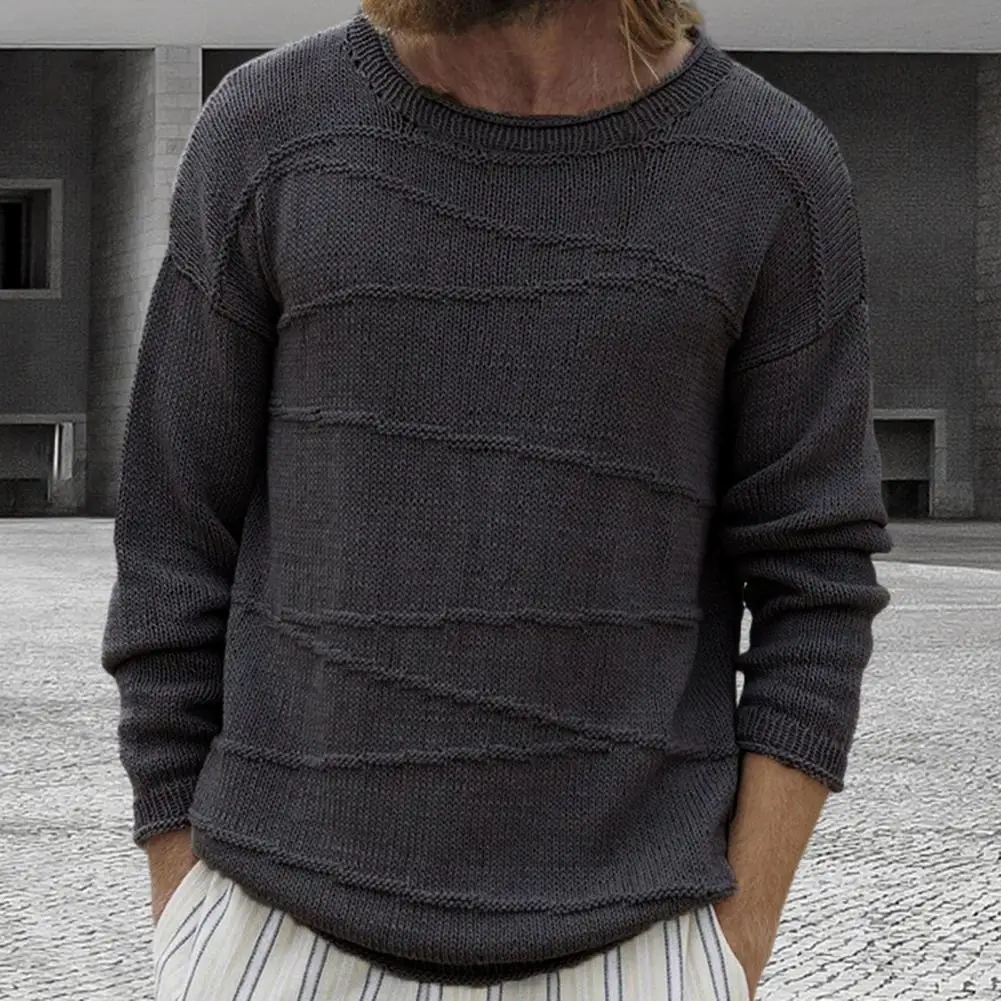 

Cozy Long Sleeve Relaxed Fit Sweater Stylish Men's Casual Sweaters Loose Fit Knitwear with Ribbed Cuffs for Autumn Winter