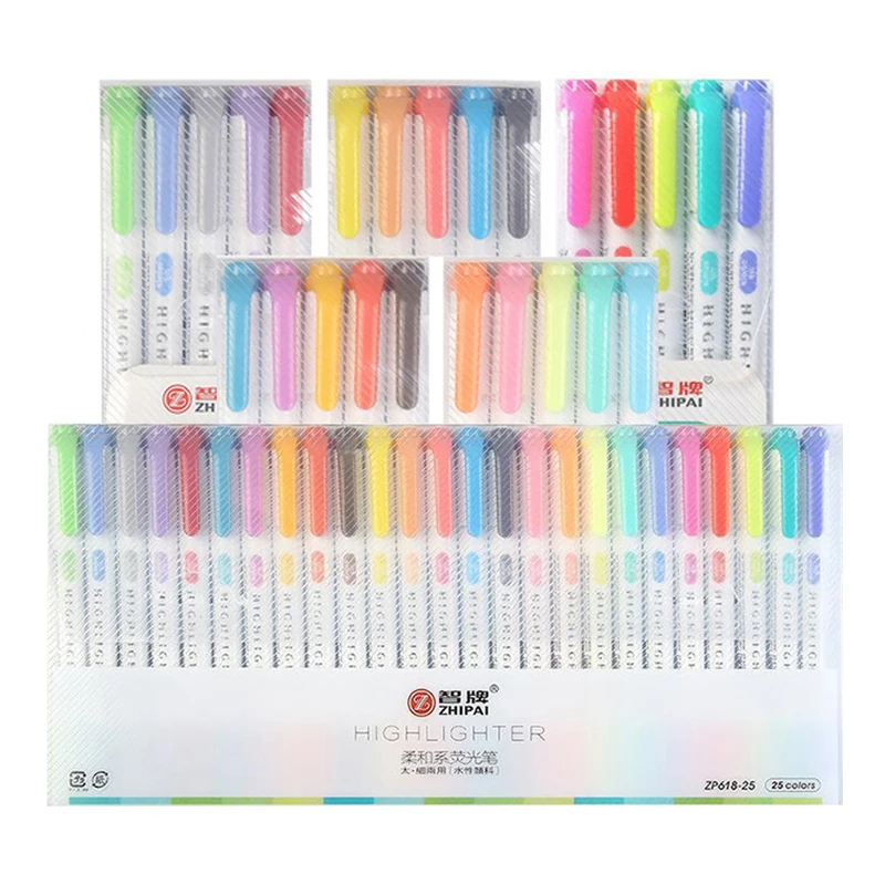 

10/15/20/25 Colors Double Headed Fluorescent Pen Creative Highlighters Art Marker Pens School Supplies Cute Kawaii Stationery