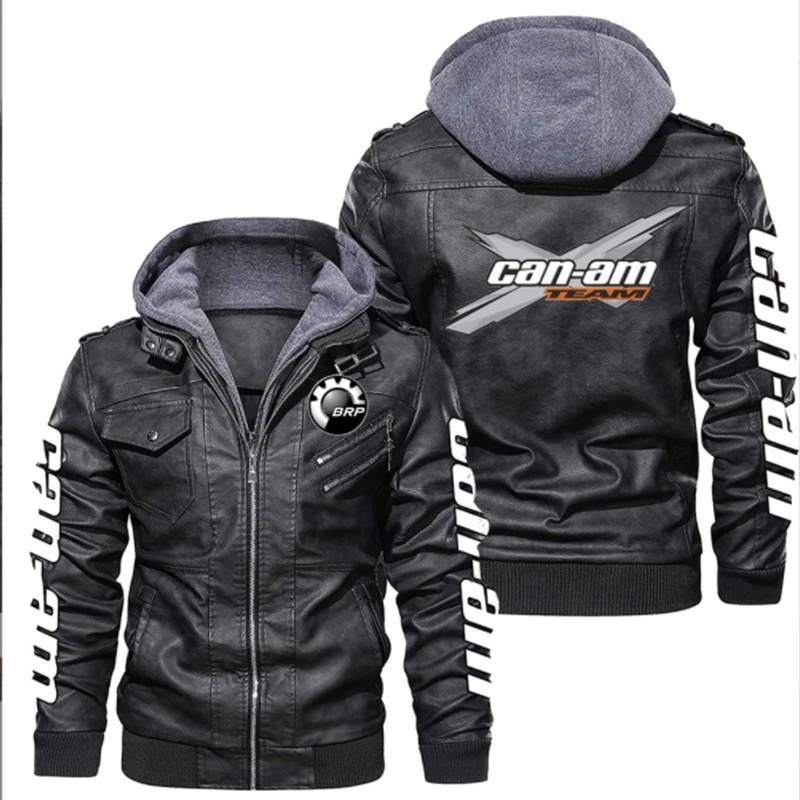 

2023 New CAN-AM Men's Leather Jackets Winter Casual Motorcycle PU Jacket Biker Leather Coats Brand Clothing EU Size