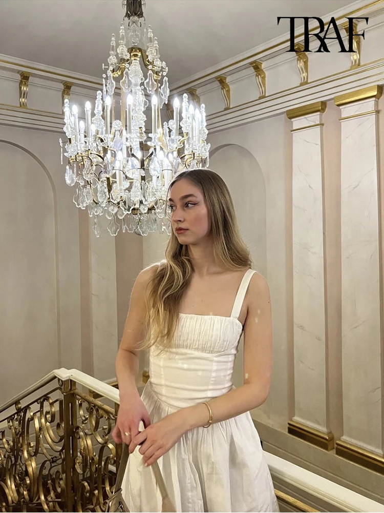 Traf Женское Однотонное Мини-платье На Тонких Бретельках Для Похудения