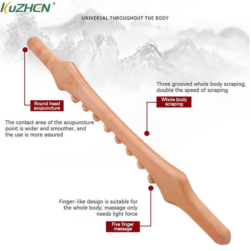 

8/10 Beads Gua Sha Massage Stick Carbonized Wood/ABS Body Meridian Scrapping Therapy Wand Muscle Relaxing Acupuncture Massager