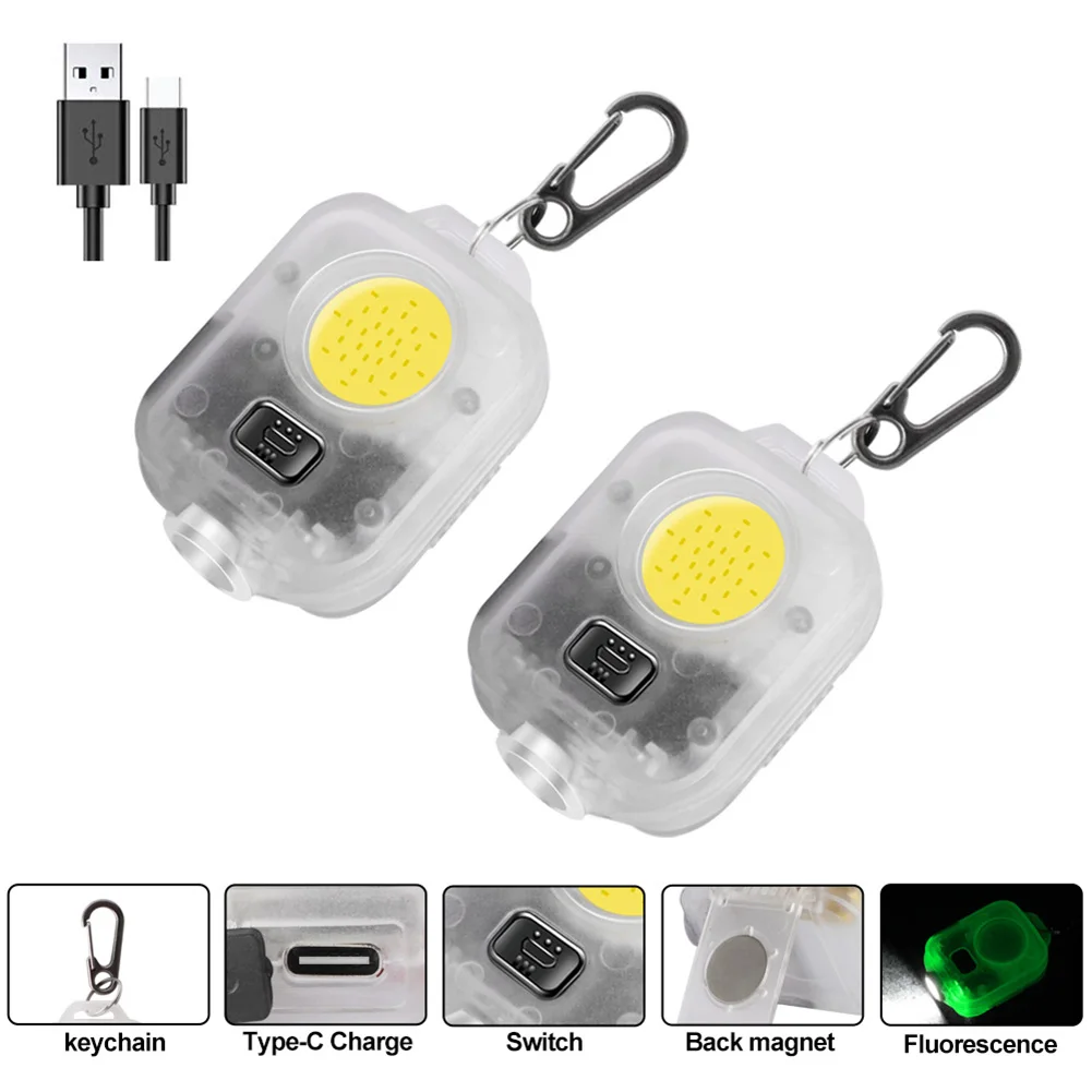 

USB Rechargeable COB LED Flashlight Torch Portable IPX4 Waterproof 8 Modes Pocket Emergency Safety Working Keychain Flashlight