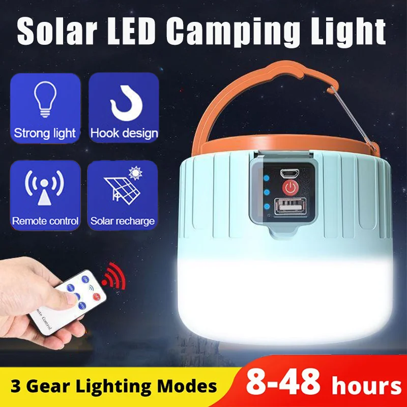 

High Power Solar LED Camping Light Waterproof Rechargeable Tent Lamp Market Lamp Portable Lantern Emergency Light For BBQ Hiking