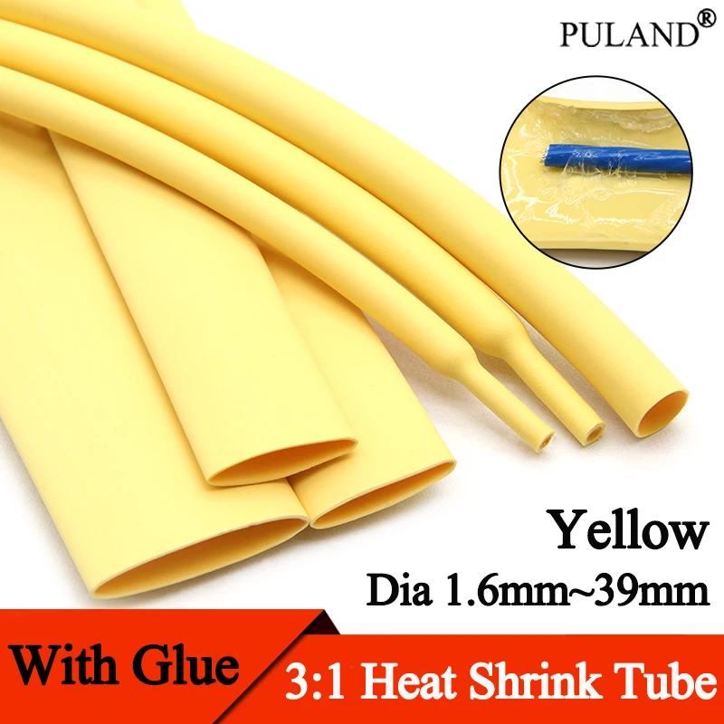 

1 ~ 10 м желтая термоусадочная трубка 3:1 с клеем, полиолефиновая термоусадочная трубка с двойными стенками, клейкая трубка, рукав, защита кабеля