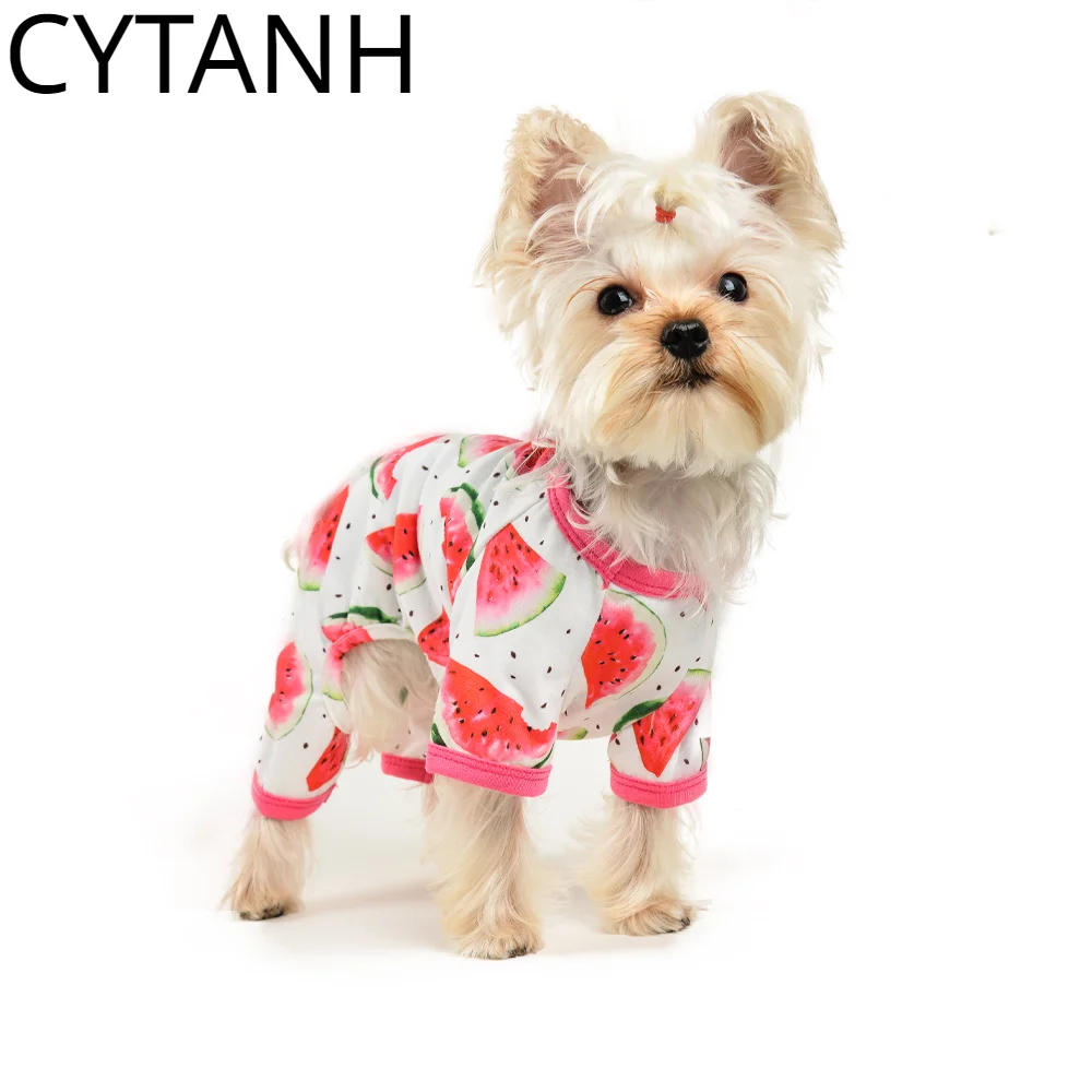 

Spring Pet Dog Clothes Soft Breathable Cuffs Restrained Watermelon Cute Print Small Medium Large Pet Costume Dogs Rose