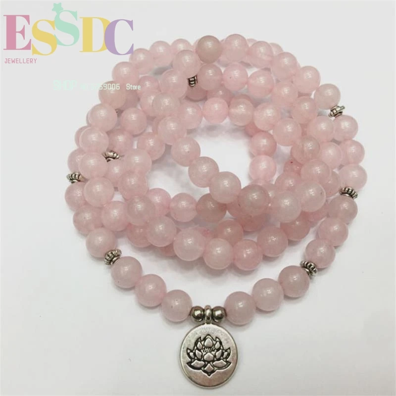 

ESSDCW New Arrival Women Natural Stone 8mm 108 Mala Beaded Prayer Bracelet Yoga Meditation Necklace With Lotus Pendant