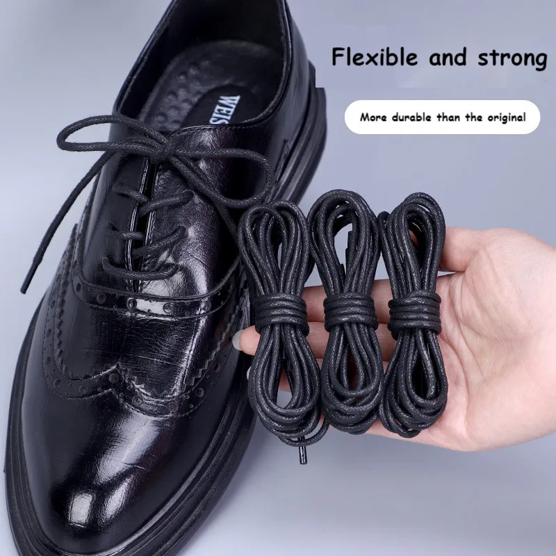 

1 Pair Cotton Waxed Shoelaces Leather Waterproof Round Shoe laces Martin Boots Shoelace Shoestring Width 0.25cm