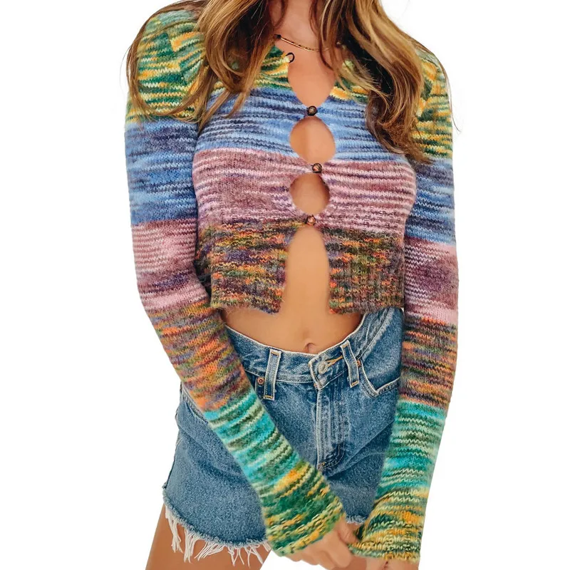 Women Cardigans Sweater Crop Tops Long 