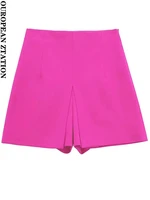 pailete women 2022 fashion front pleated shorts skirts vintage high waist zipper female skort mujer