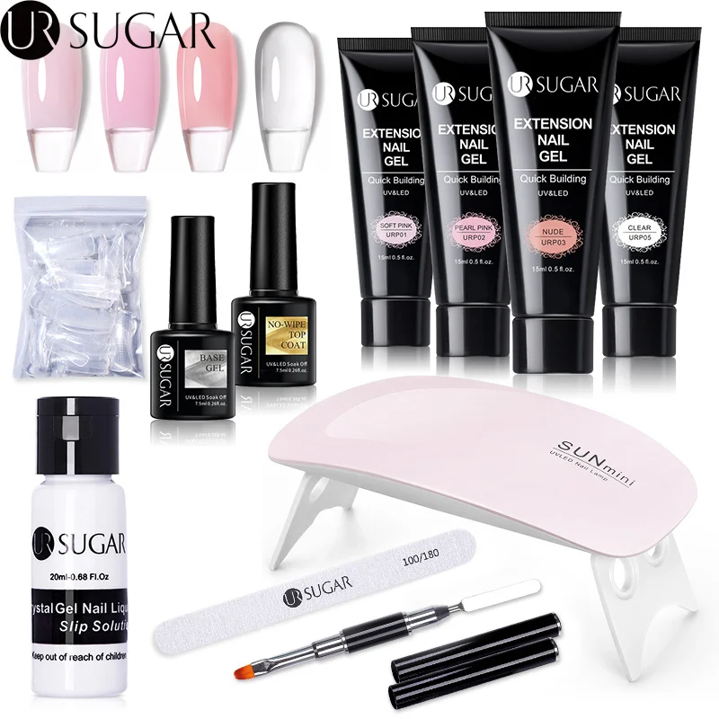 

UR SUGAR Nude Pink Extension Gel Kit UV LED Lamp Full Manicure Set Semi Permanent Soak Off Nail Art Gel for Extension Gel Polish