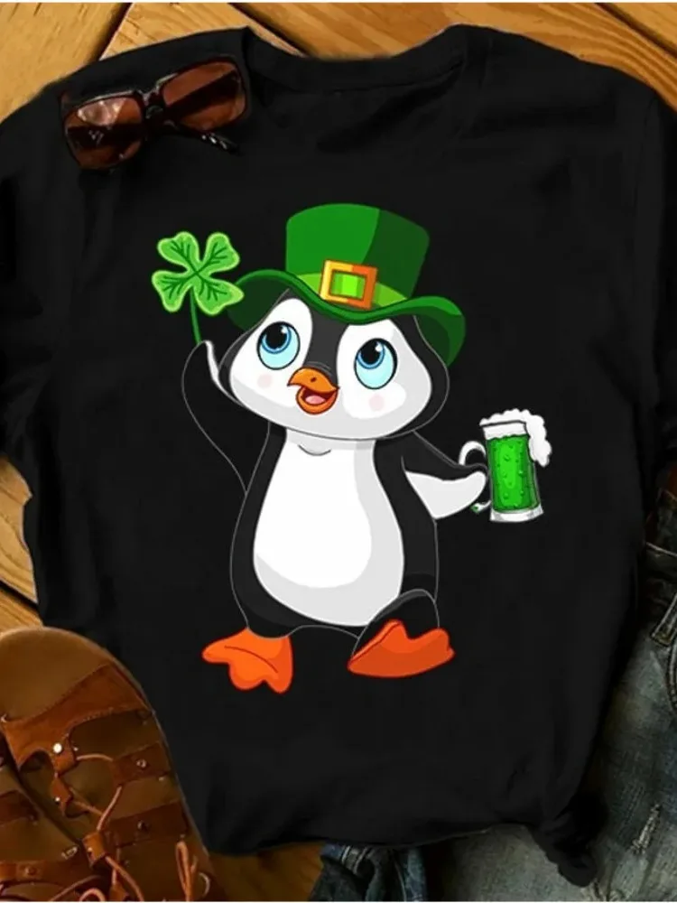 2023 новая милая хлопковая футболка с короткими рукавами и принтом Пингвин на День
