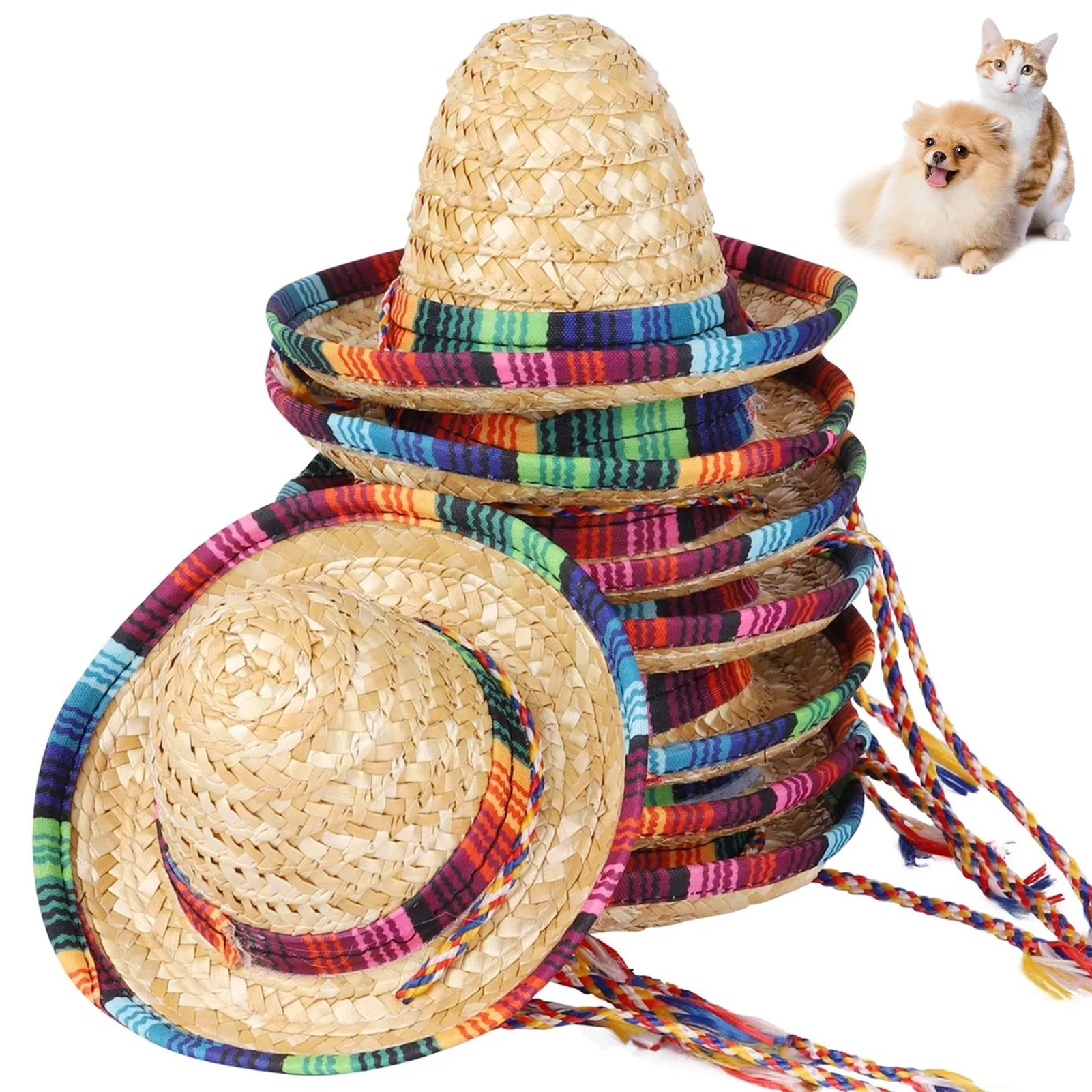 

Мини-шляпа для домашних питомцев, соломенная плявечерние шляпа от солнца, сомбреро, кошка, мексиканский стиль, забавный аксессуар, 9 шт.
