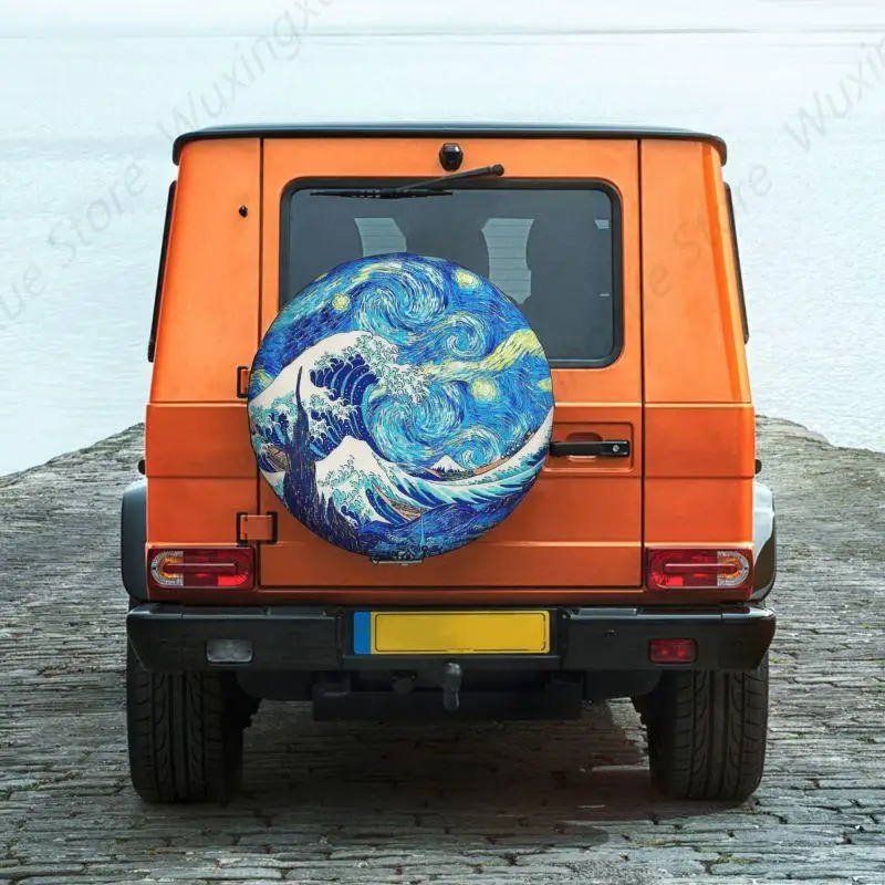 Чехол на запасное колесо The Great Wave Kanagawa Starry Night для Mitsubishi Pajero 4WD 4x4 защита колеса