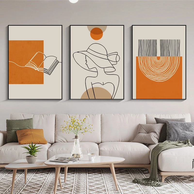 

Modern Minimalist Nordic Orange Geometric Abstract Line Character Wall Art Canvas Painting Posters For Living Room Home Decor