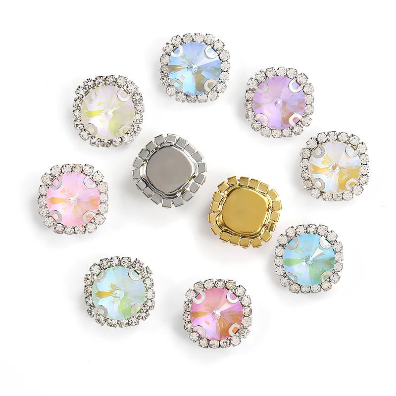 8/12 мм зеркальный серебристый с золотистыми крапанами, пришивной камень, металлическая основа, Пряжка для одежды, доступ к обуви, сумке, отделка «сделай сам»