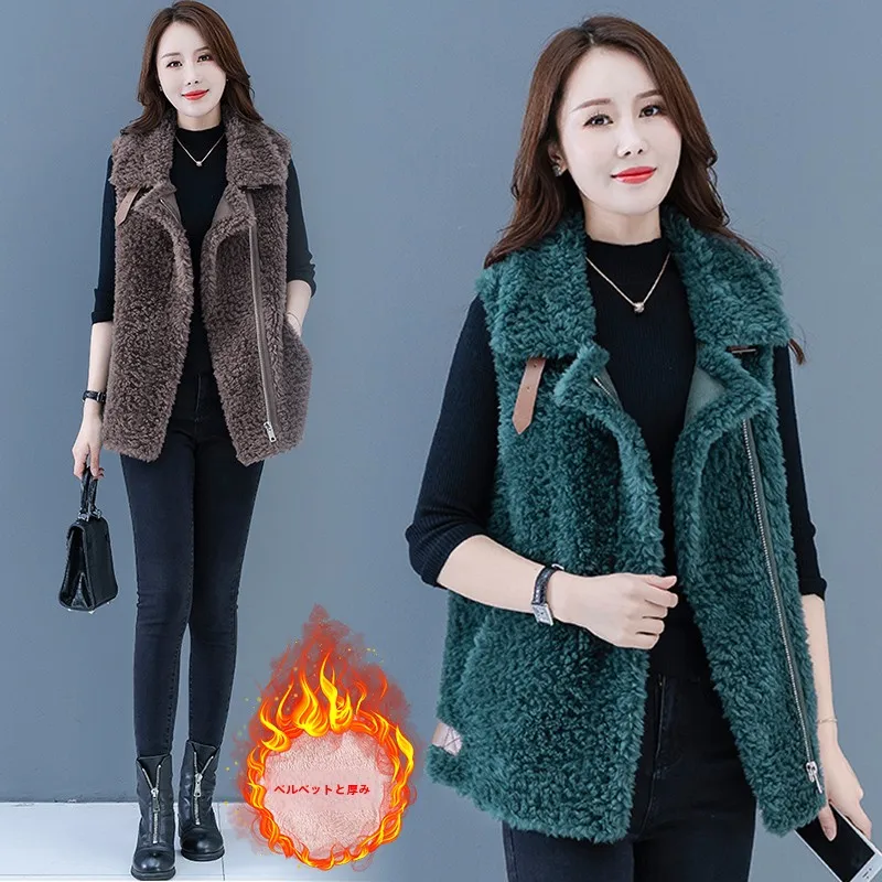 Интегрированный бархатный жилет из меха ягненка больших размеров верхняя одежда