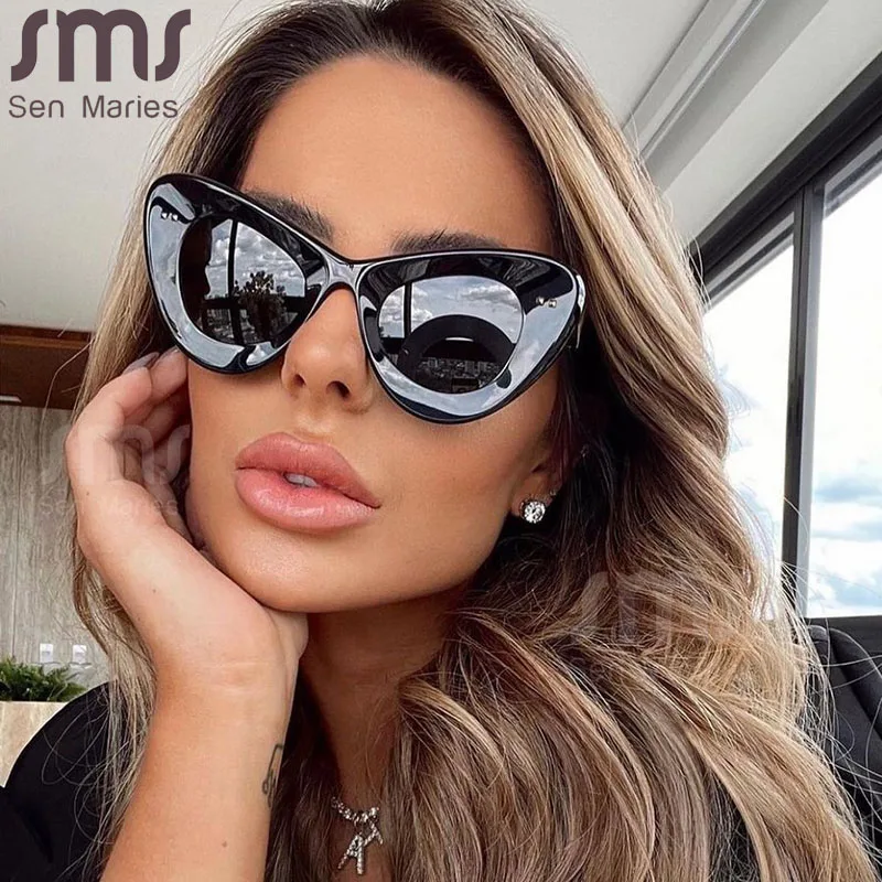 Негабаритные солнцезащитные очки кошачий глаз женские стимпанк Солнцезащитные