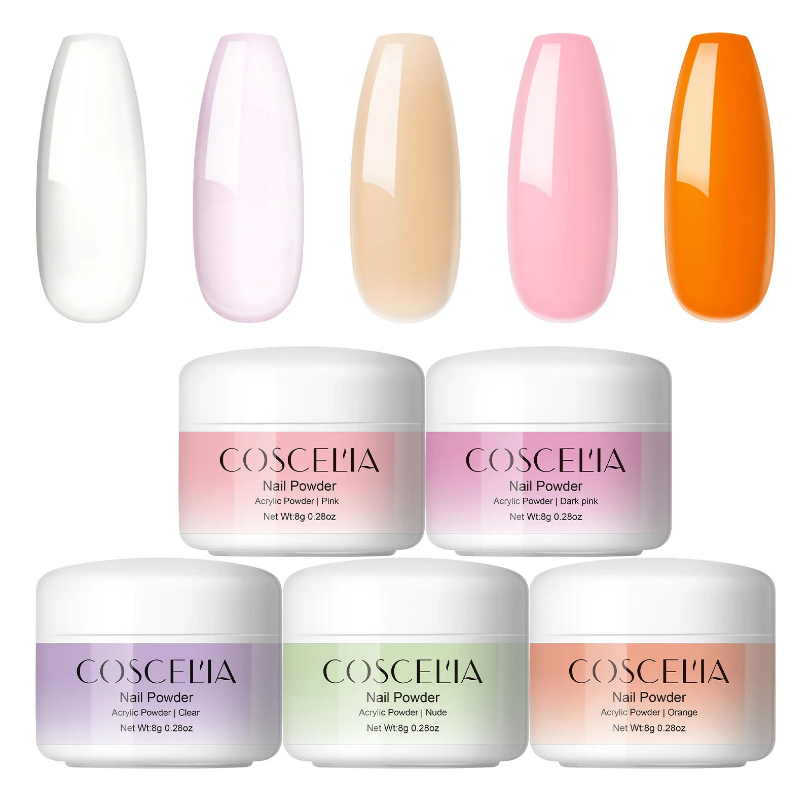 COSCELIA 5 Упаковок 8 Г Набор Кристаллических Акриловых Пудр-прозрачный Розовый