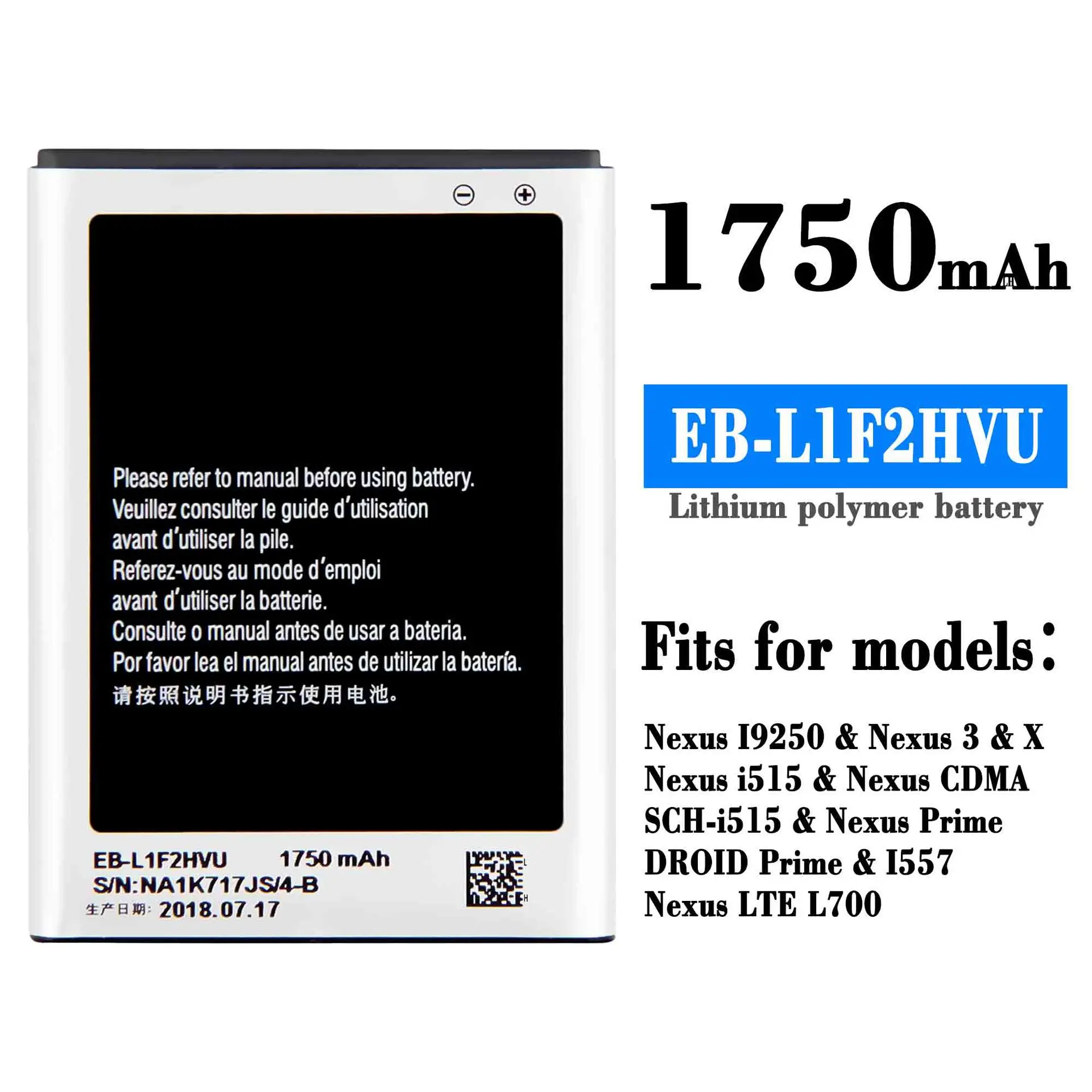 Оригинальная Высококачественная сменная батарея EB-L1F2HVU 100% для Samsung Nexus I9250 3 i515 1557 L700 1750 мАч, новые литий-ионные батареи