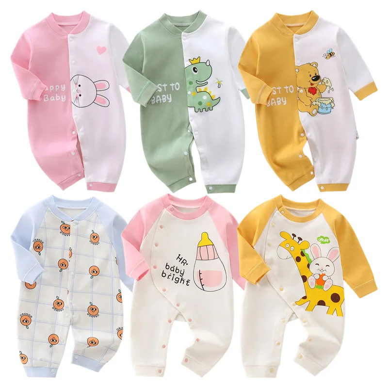 2022 Autumn Winter Baby Clothes Cartoon Bear Long Sleeve Cotton Romper Boys Girls Dinosaur Infant Onesie