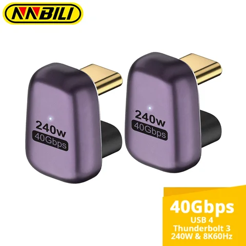 NNBILI 1-2 шт. 240 Вт USB C 180 °   Адаптер U-образной формы типа C «папа-мама» 40 Гбит/с для ноутбука Thunderbolt MacBook, планшета ﻿