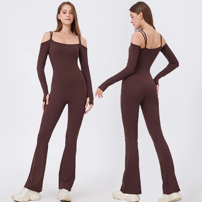 Цельный Комплект для фитнеса и йоги Женский однотонный облегающий костюм